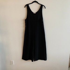 Black Cropped Jumpsuit with Button Detail